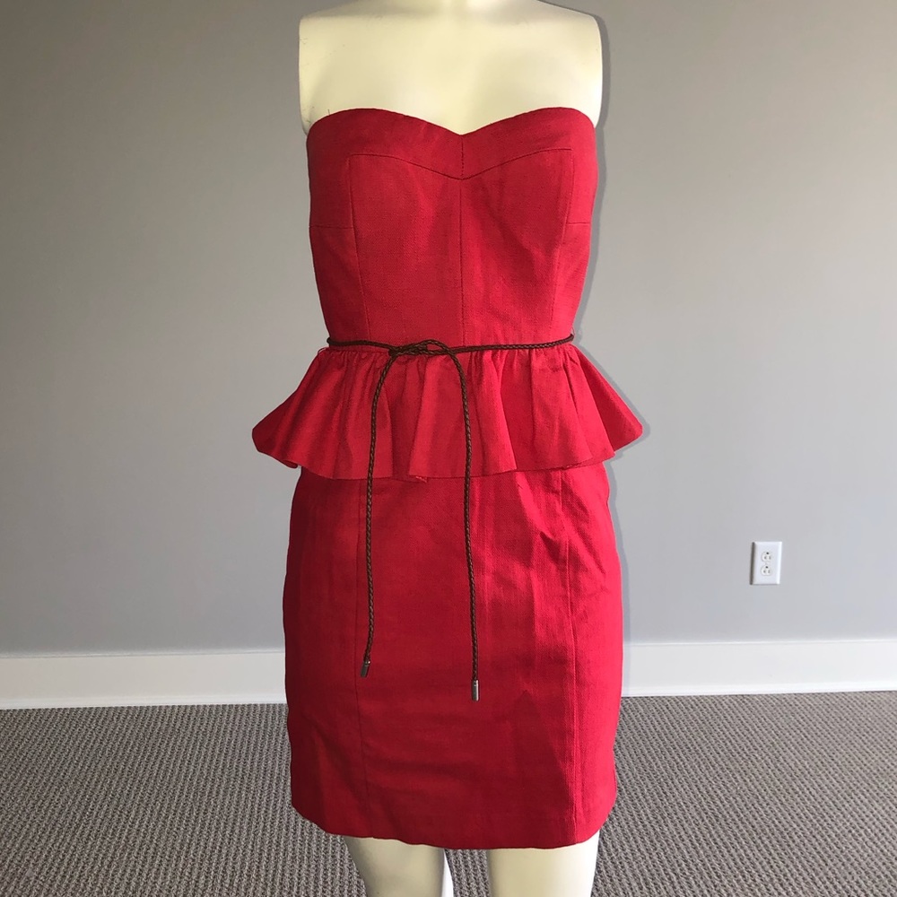 Red Peplum Dress with Braided Tie Belt